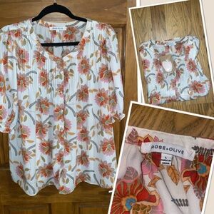Rose & Olive Floral Blouse - White and Orange